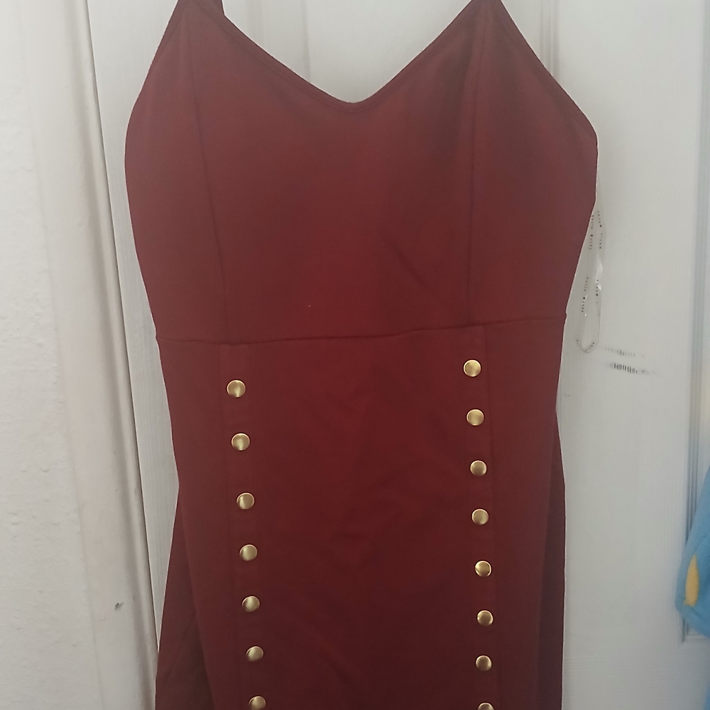 Haute Monde Strapless Maroon Dress with Gold Accents